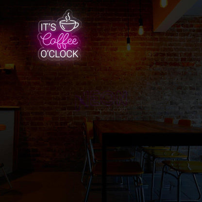 Its Coffee Oclock White Blue Led Neon Sign With Coffee Cup For Cafe Decor | Shineneon