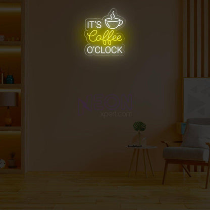 Its Coffee Oclock White Blue Led Neon Sign With Coffee Cup For Cafe Decor | Shineneon