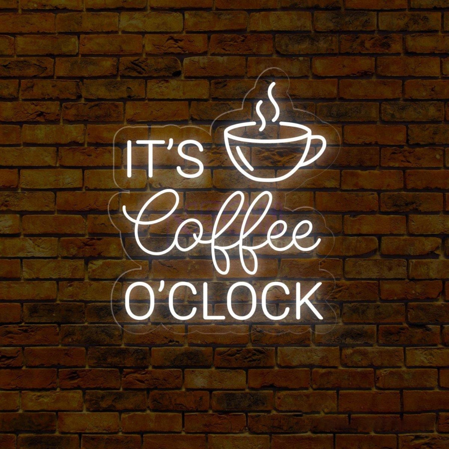 Its Coffee Oclock White Blue Led Neon Sign With Coffee Cup For Cafe Decor | Shineneon