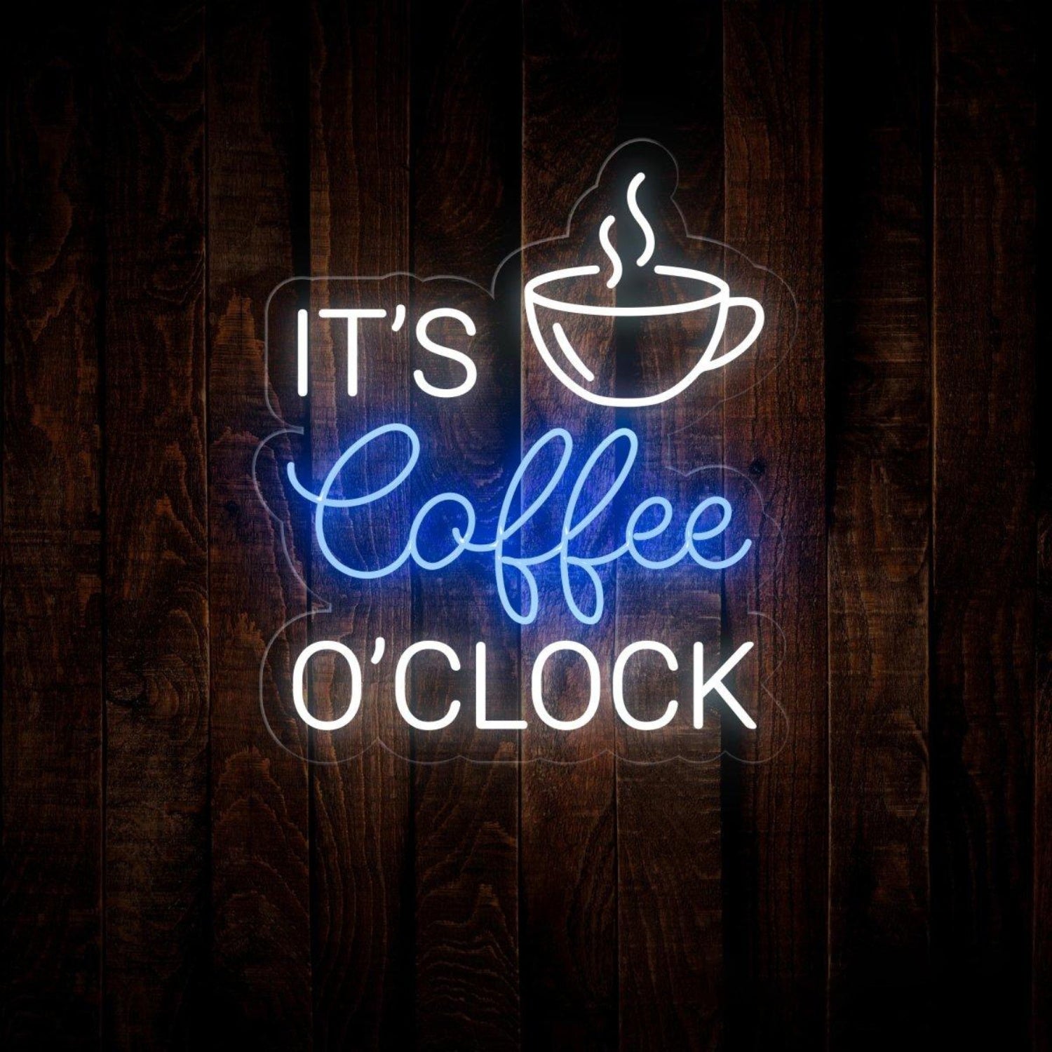 Its Coffee Oclock White Blue Led Neon Sign With Coffee Cup For Cafe Decor | Shineneon