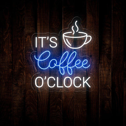 Its Coffee Oclock White Blue Led Neon Sign With Coffee Cup For Cafe Decor | Shineneon
