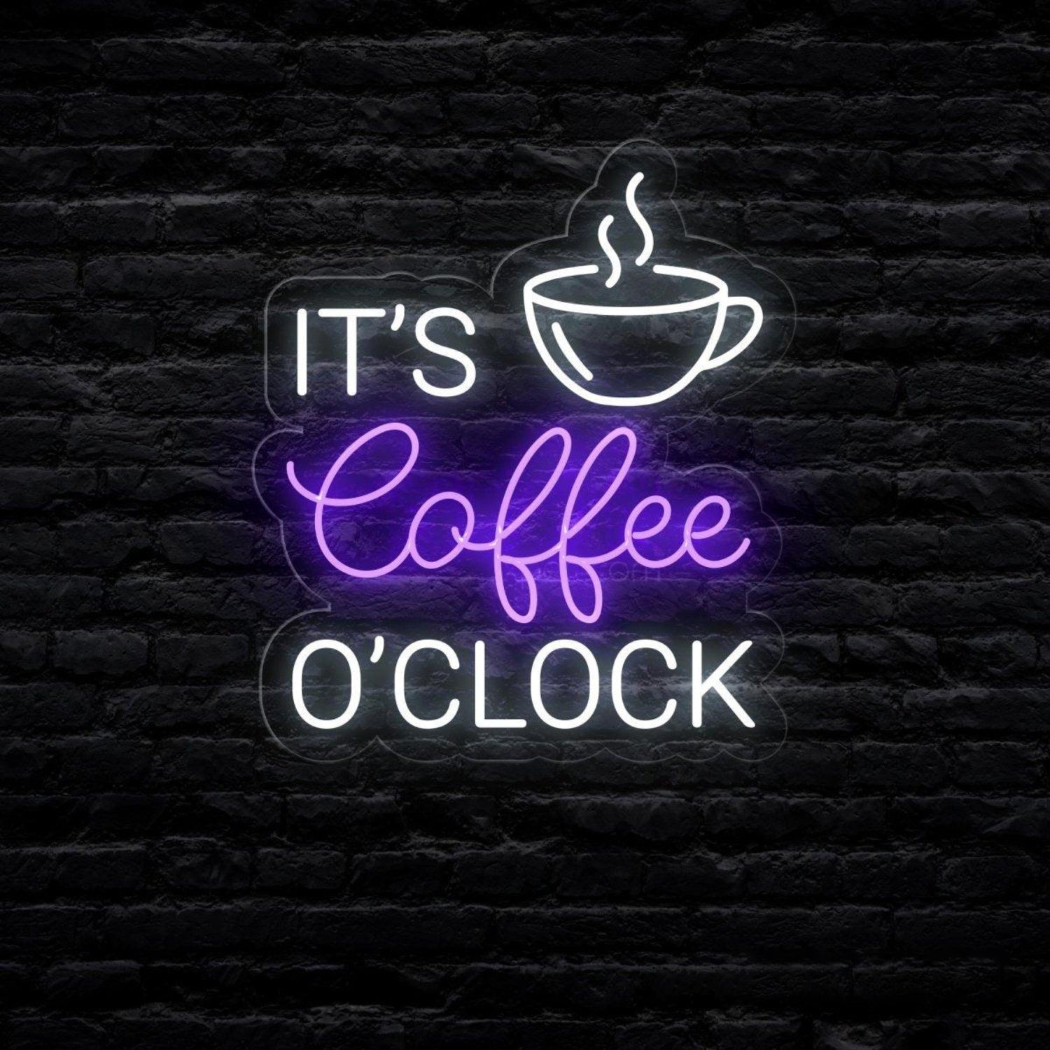 Its Coffee Oclock White Blue Led Neon Sign With Coffee Cup For Cafe Decor | Shineneon
