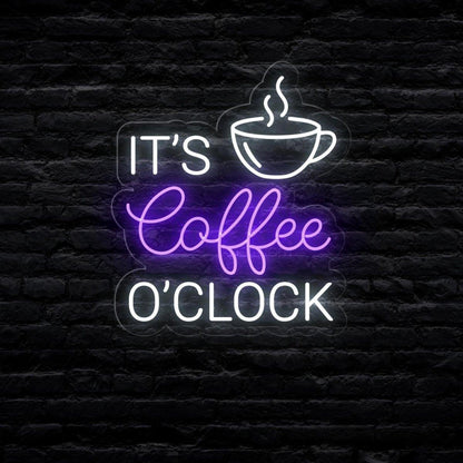 Its Coffee Oclock White Blue Led Neon Sign With Coffee Cup For Cafe Decor | Shineneon