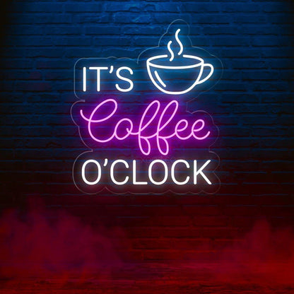 Its Coffee Oclock White Blue Led Neon Sign With Coffee Cup For Cafe Decor | Shineneon