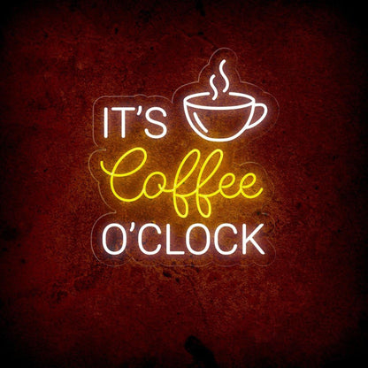 Its Coffee Oclock White Blue Led Neon Sign With Coffee Cup For Cafe Decor | Shineneon