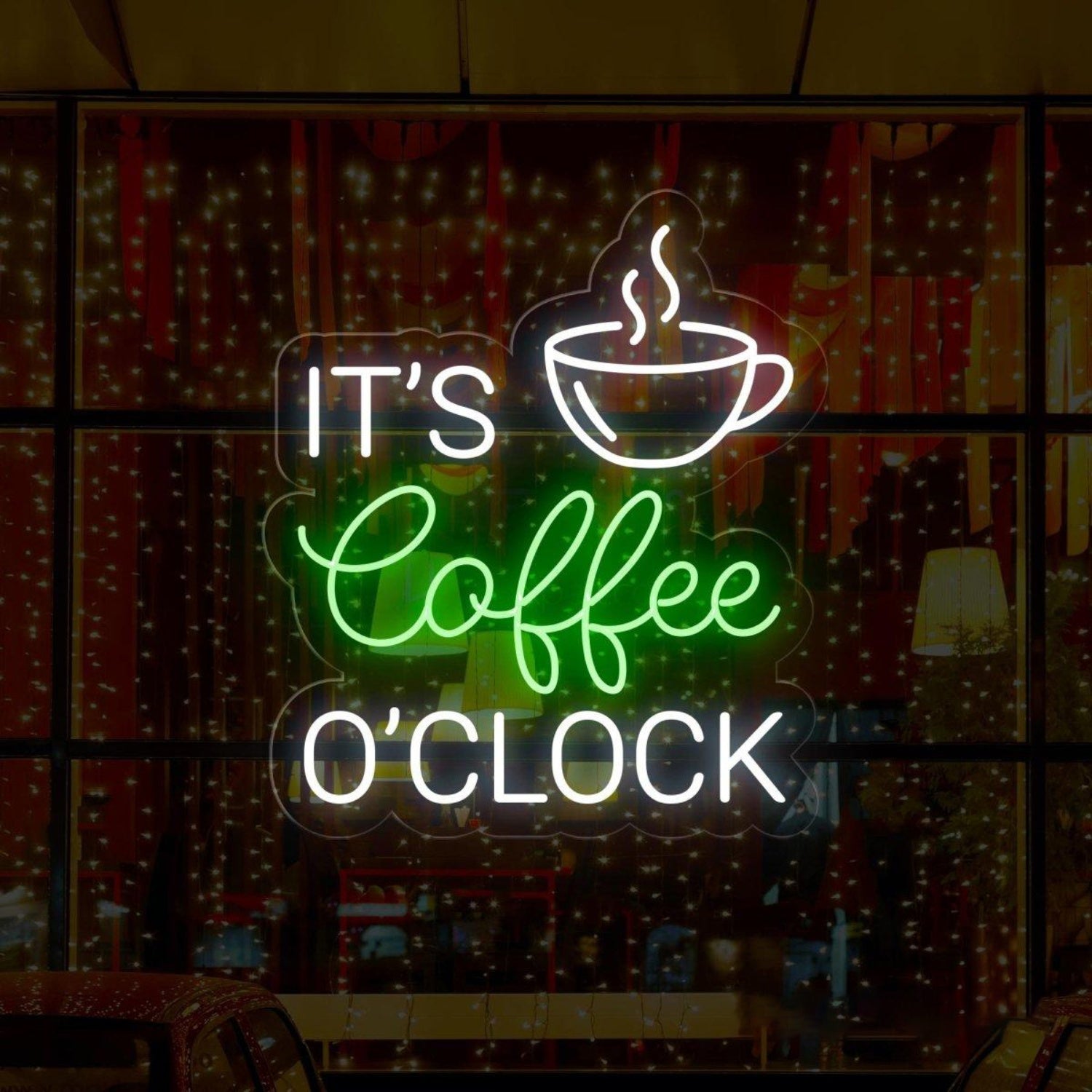 Its Coffee Oclock White Blue Led Neon Sign With Coffee Cup For Cafe Decor | Shineneon