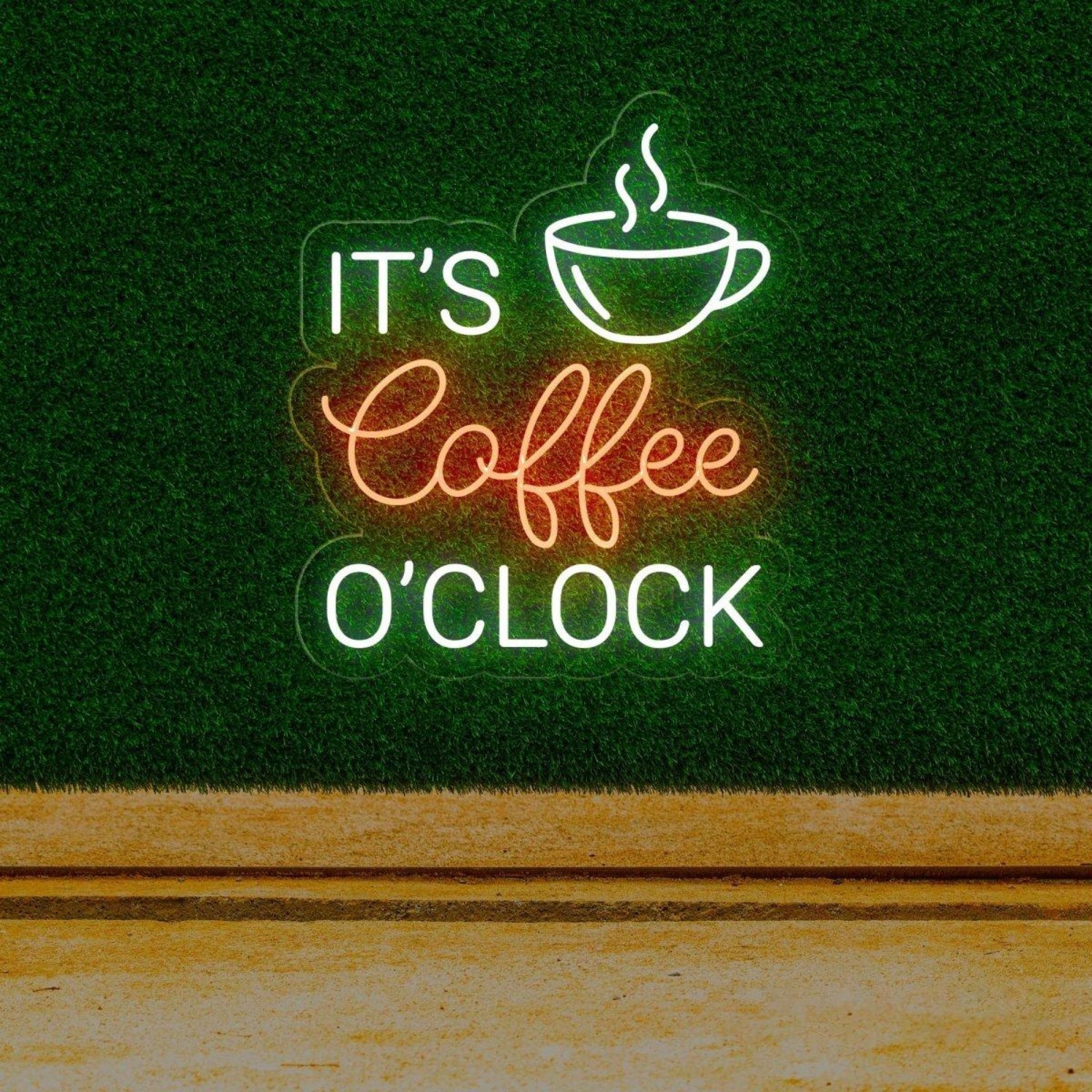 Its Coffee Oclock White Blue Led Neon Sign With Coffee Cup For Cafe Decor | Shineneon
