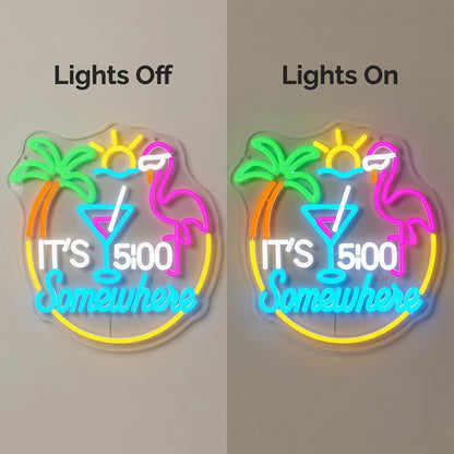 It's Five O'clock Somewhere LED Neon Sign Home Wall Art - 06 Day Night Comparison