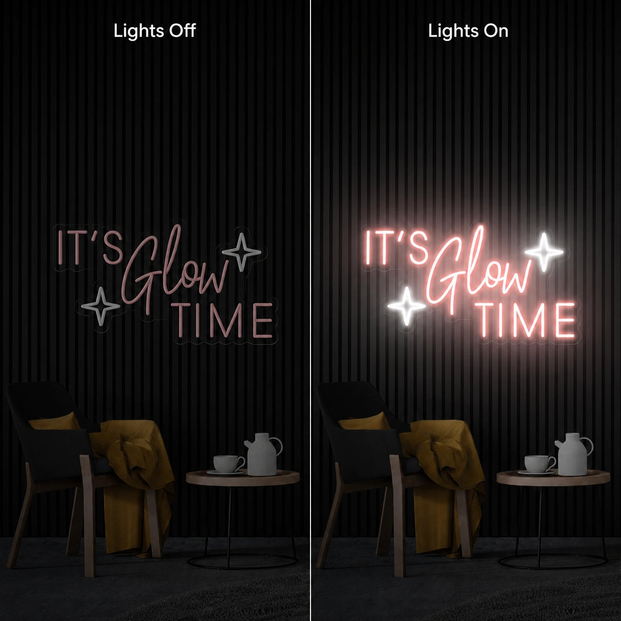 Its Glow Time LED Neon Sign - 06 Day Night Comparison
