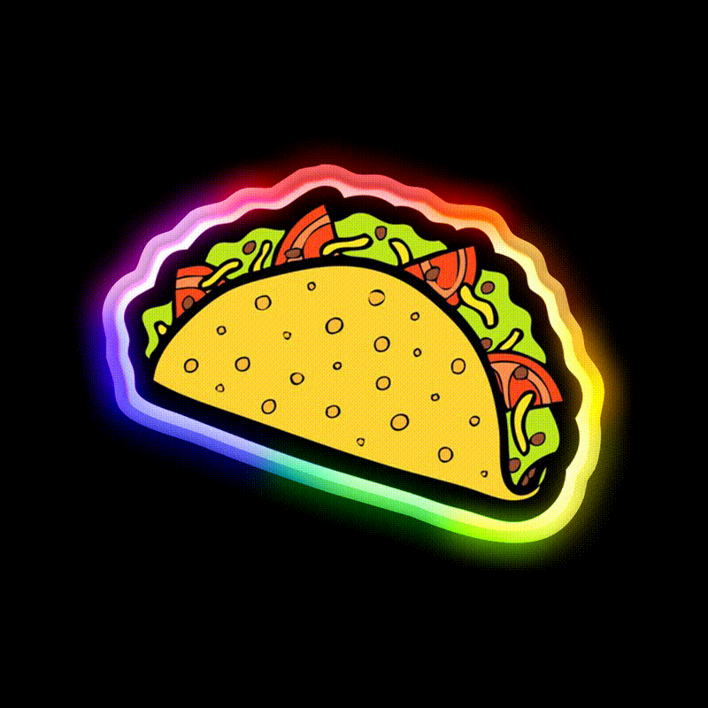 Its Taco Time Snack Food Led Neon Sign Rgb Color - LED neon sign close-up detail