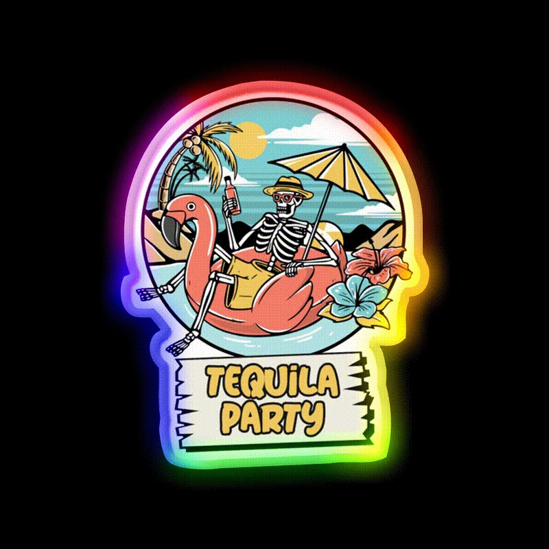 Its Tequila Party Cinco De Mayo Drinking Party Drink Tequila Led Neon Sign Rgb Color - LED neon sign close-up detail