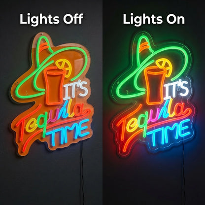 It's Tequila Time LED Neon Sign - 06 Day Night Comparison