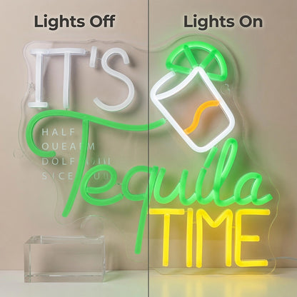 It's Tequila Time LED Neon Sign Home Wall Art - 06 Day Night Comparison