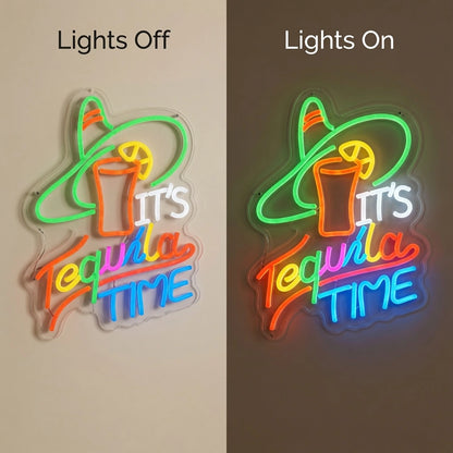 It's Tequila Time LED Neon Sign Wall Neon Sign - 06 Day Night Comparison