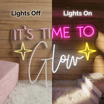 It's Time To Glow LED Neon Sign Living Room Decor - 06 Day Night Comparison