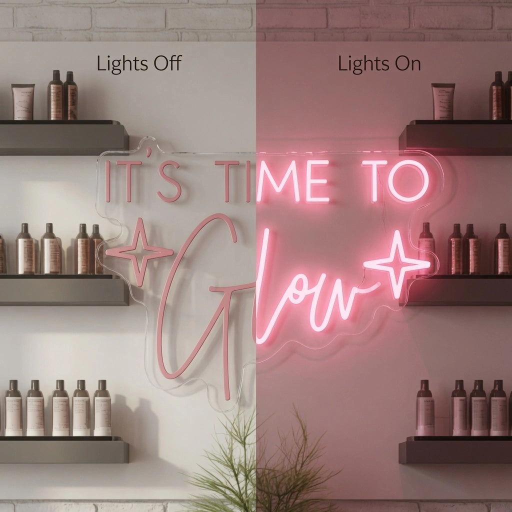 It's Time To Glow LED Neon Sign Wall Art - 06 Day Night Comparison