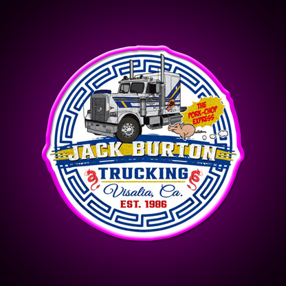 Jack Burton Pork Chop Express Circle Lts Asian Cultural Led Neon Sign Rgb Color - Neon sign mounted on wall in room