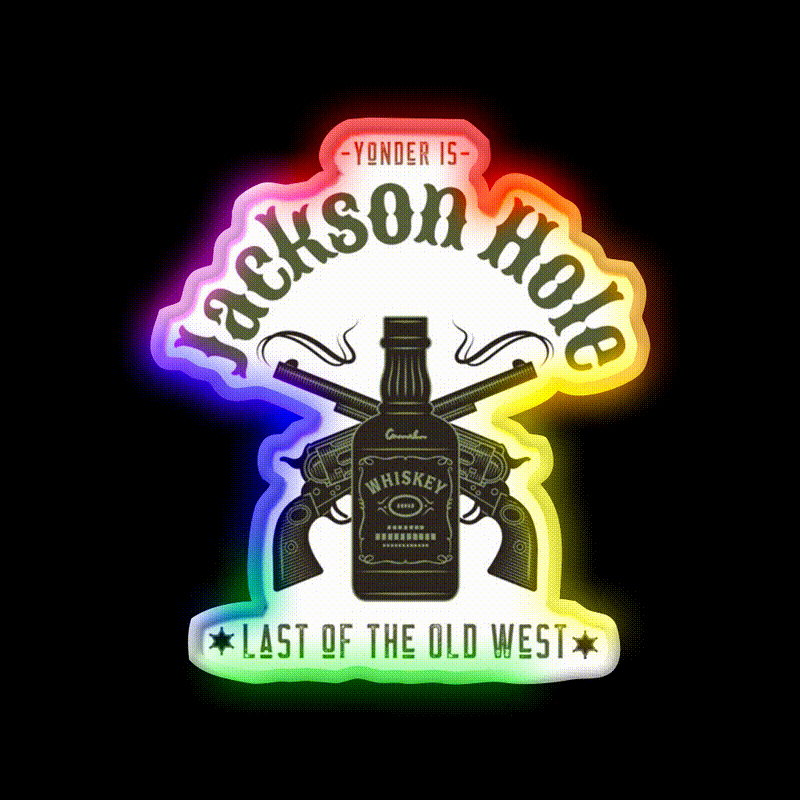 Jackson Hole Last Of The Old West Whiskey Drink Bar Led Neon Sign Rgb Color
