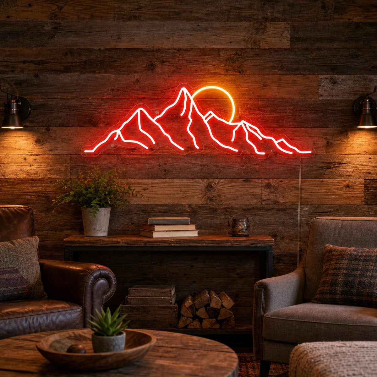 Jagged Mountain Range And Partial Sun LED Neon Sign - Shineneon
