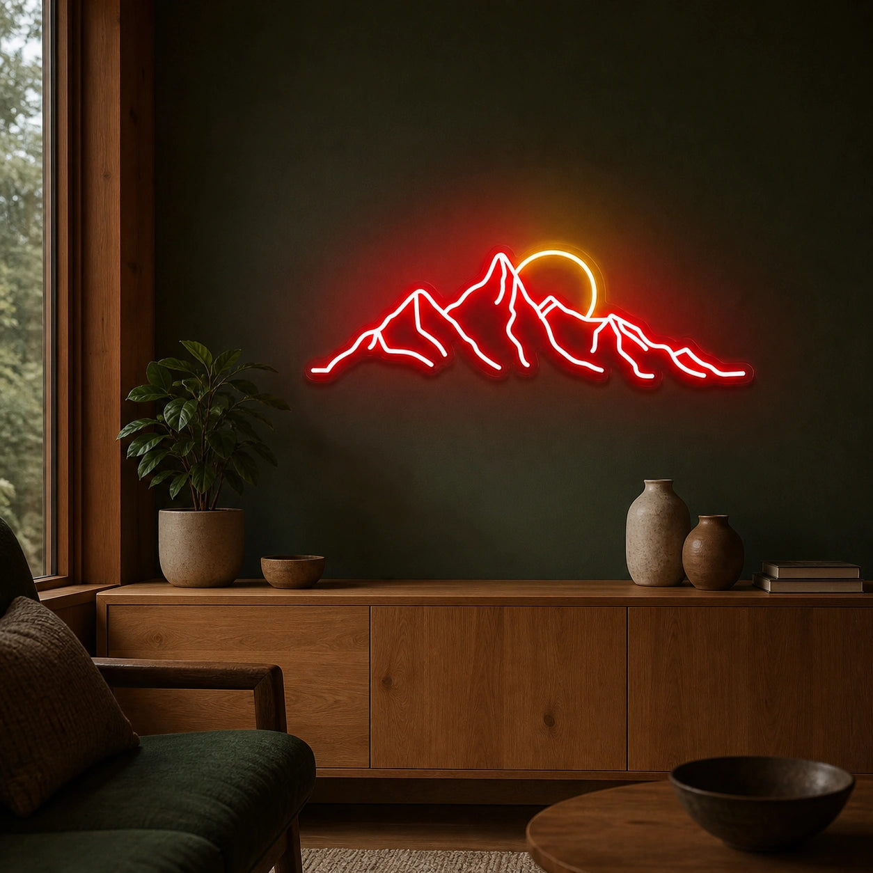 Jagged Mountain Range And Partial Sun LED Neon Sign Home Garage Wall Decoration real lifestyle scene