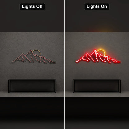 Jagged Mountain Range And Partial Sun LED Neon Sign Home Garage Wall Decoration day and night comparison
