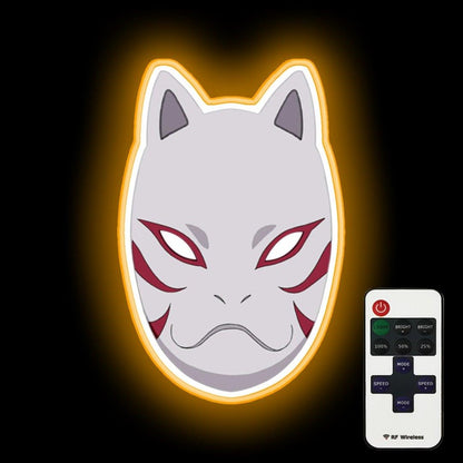 Japanese Fox Mask Neon Sign Bar Wall Decor - Custom LED neon sign front view