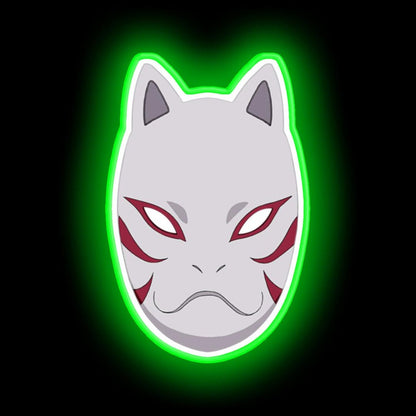 Japanese Fox Mask Neon Sign Bar Wall Decor - Neon sign mounted on wall in room