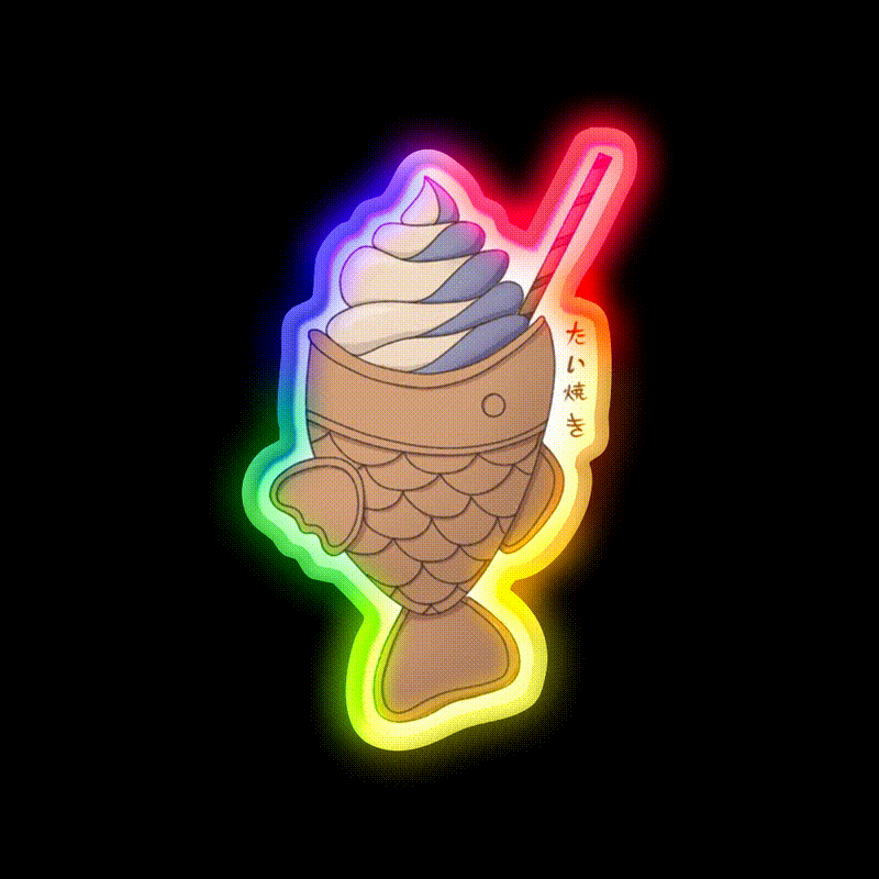 Japanese Ice Cream Taiyaki Snack Food Led Neon Sign Rgb Color - LED neon sign close-up detail