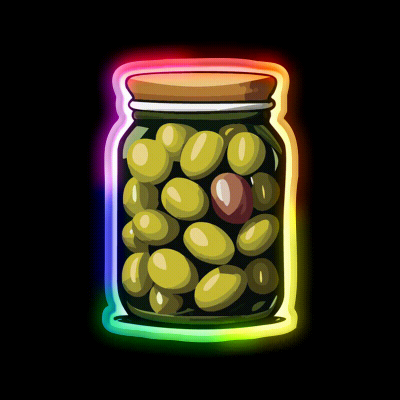 Jar Of Olives Snack Food Led Neon Sign Rgb Color - LED neon sign close-up detail