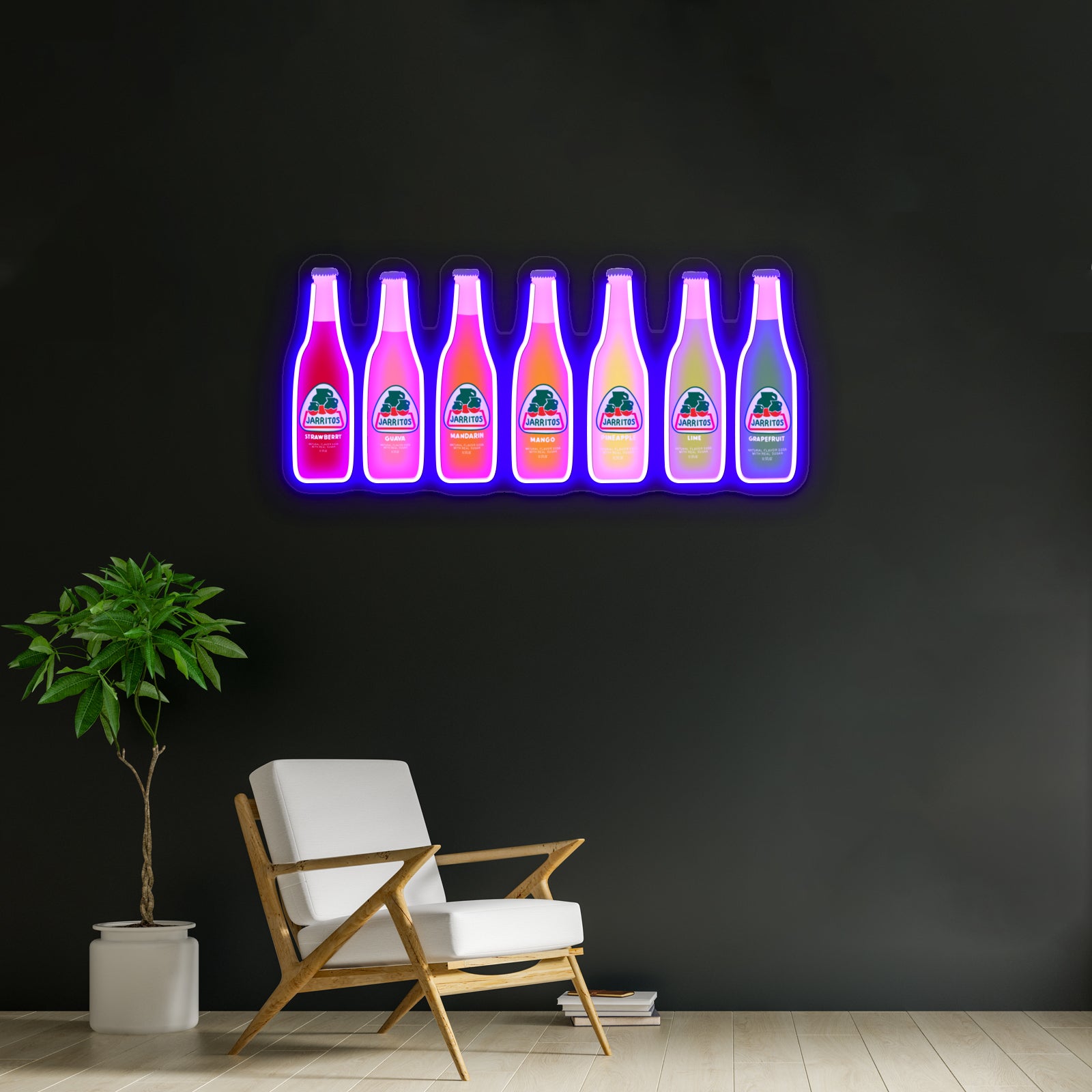 Jarritos Bottles Digital Artwork Room Lights Neon - Neon sign mounted on wall in room