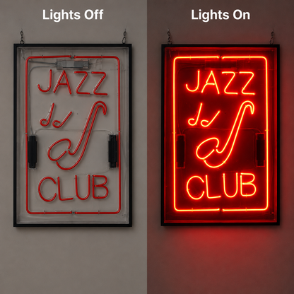 Jazz Club LED Neon Sign - 06 Day Night Comparison