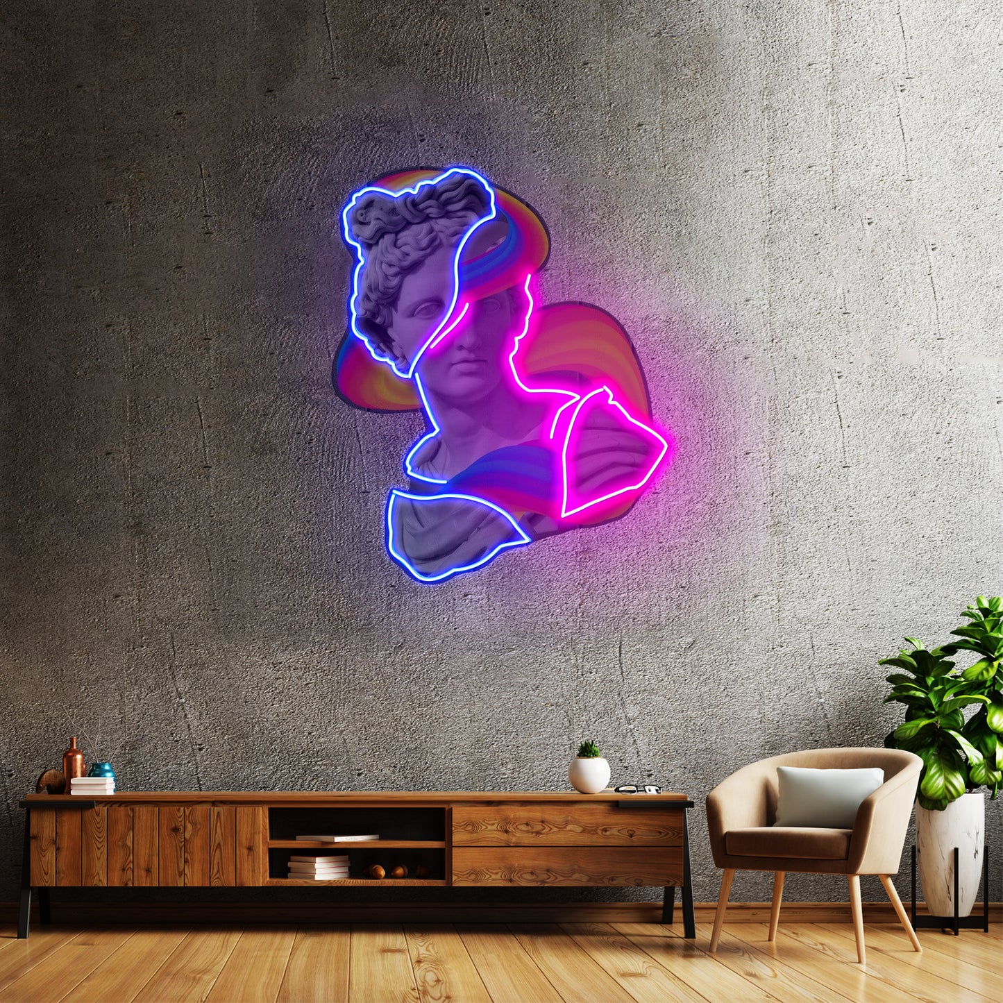 Jazzy Apollo Statue Neon Acrylic Artwork