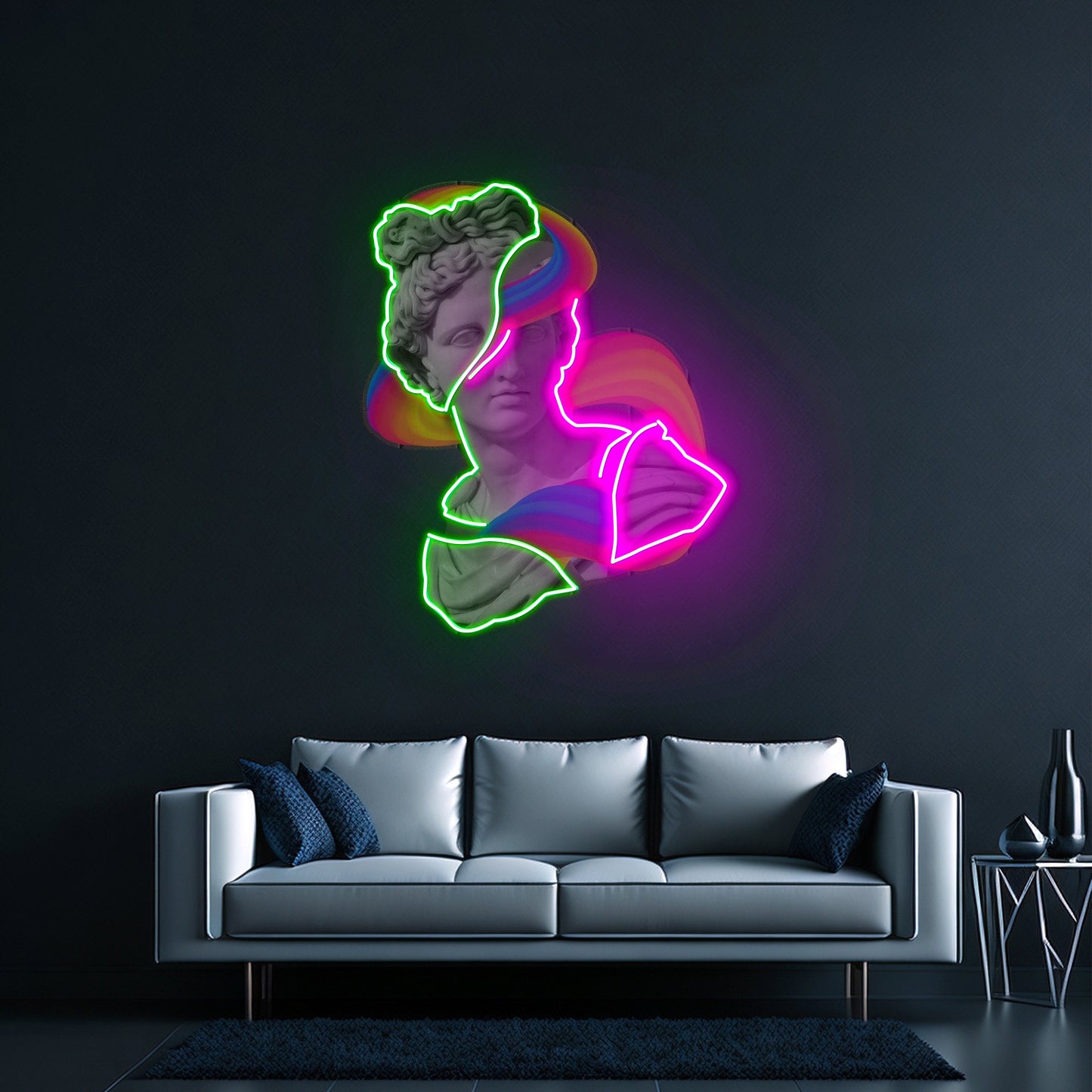 Jazzy Apollo Statue Neon Acrylic Artwork