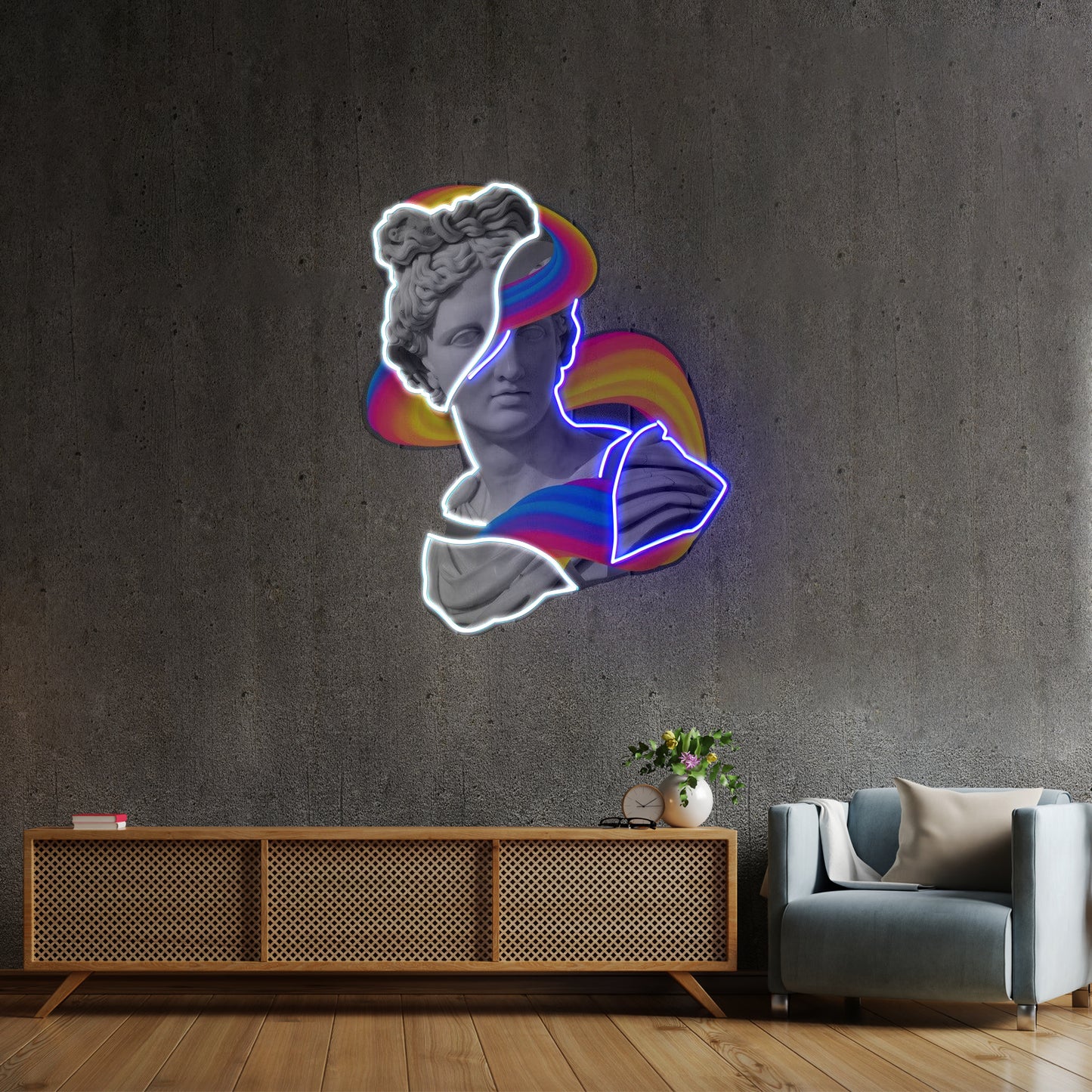 Jazzy Apollo Statue Neon Acrylic Artwork