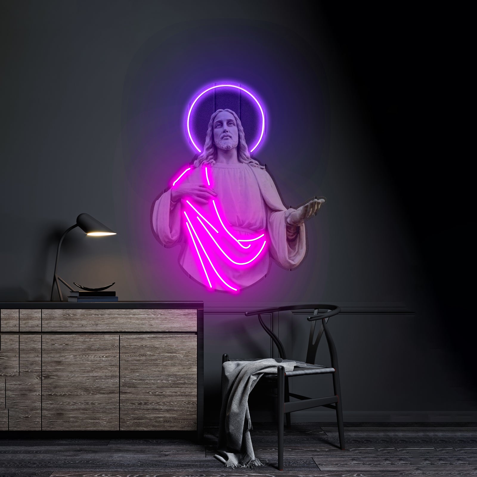 Jesus Christ Led Neon Artwork For Sale - Neon sign mounted on wall in room