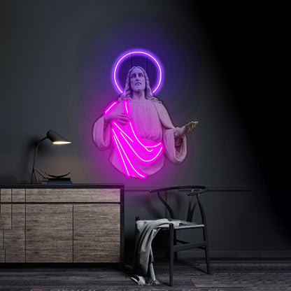 Jesus Christ Led Neon Artwork For Sale - Neon sign mounted on wall in room