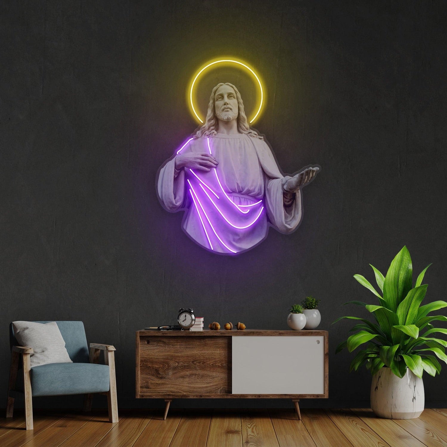 Jesus Christ Yellow Purple Uv Printed Led Neon Sign For Religious Home Art | Shineneon