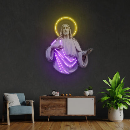 Jesus Christ Yellow Purple Uv Printed Led Neon Sign For Religious Home Art | Shineneon