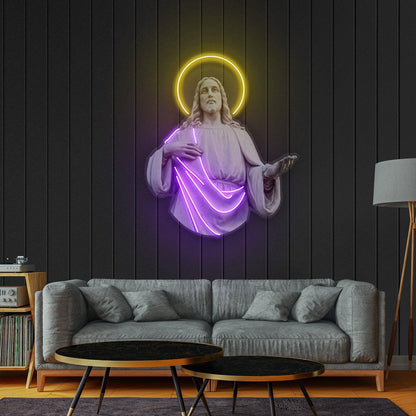 Jesus Christ Yellow Purple Uv Printed Led Neon Sign For Religious Home Art | Shineneon