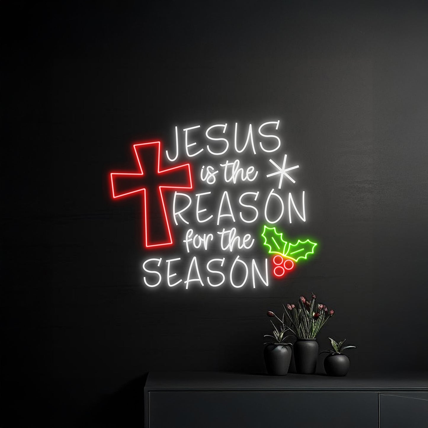 Jesus Is The Reason For The Season Cross Led Neon Sign