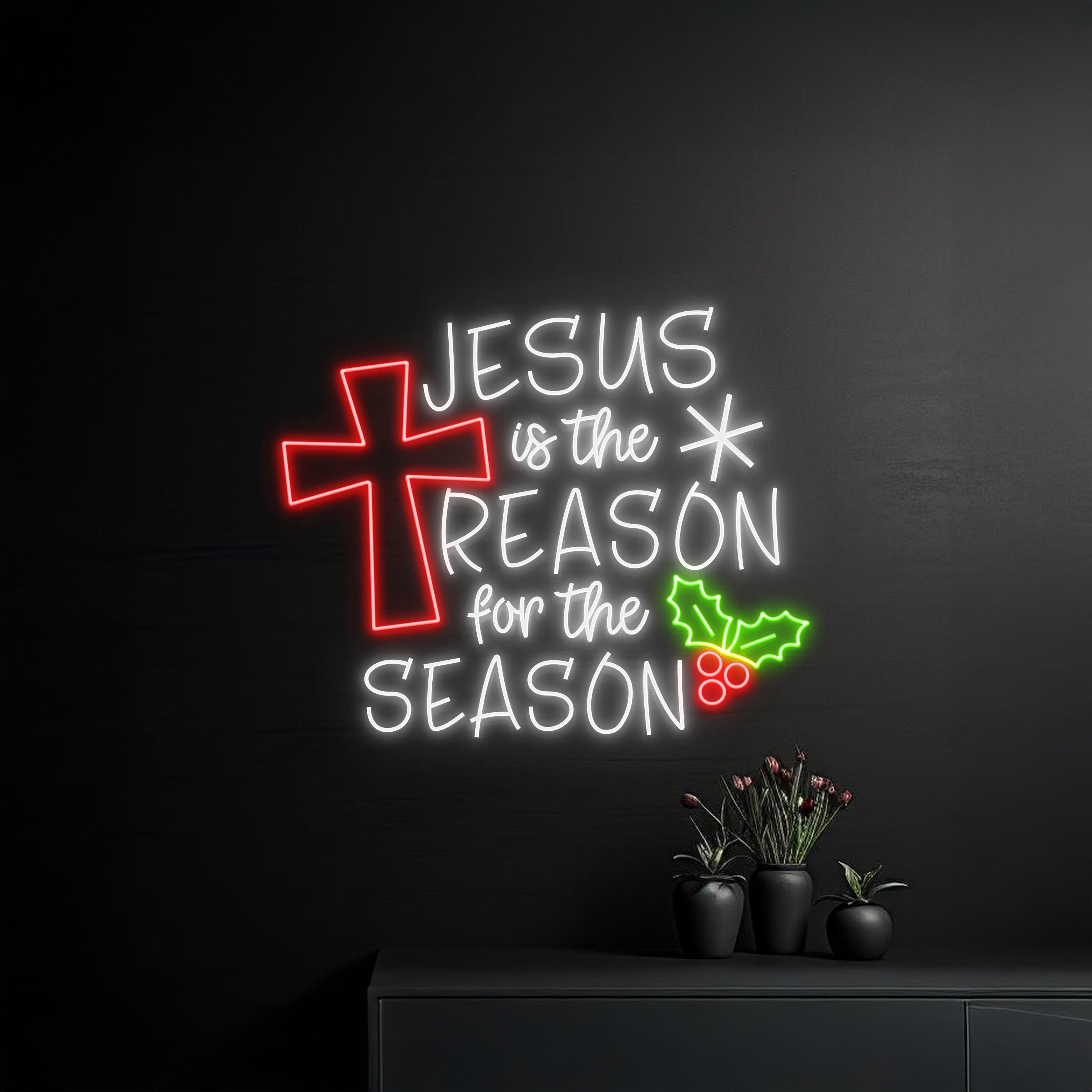 Jesus Is The Reason For The Season Cross Led Neon Sign | Shineneon