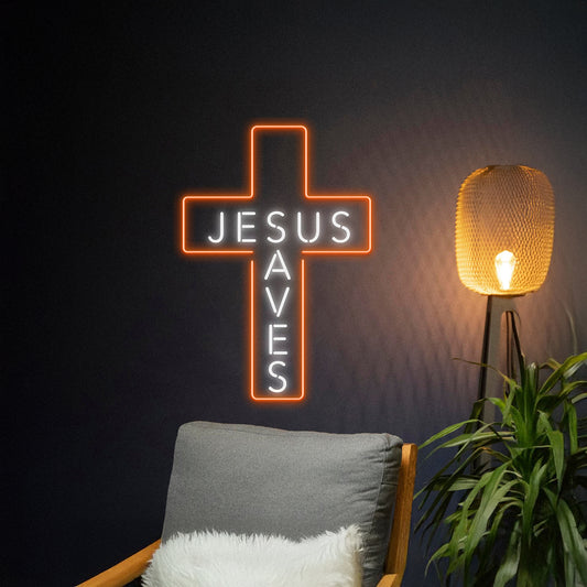 Jesus Saves Cross Neon Sign