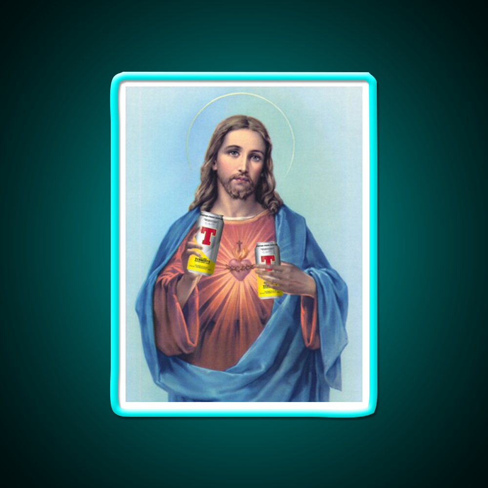 Jesus With Cans Of Tennants Beer Bar Decor Led Neon Sign Rgb Color - Size and dimension reference