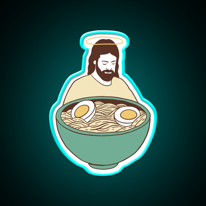 Jesus With Ramen Bowl Ii Led Neon Sign Chinese Food Rgb Color