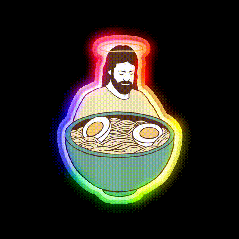 Jesus With Ramen Bowl Ii Led Neon Sign Chinese Food Rgb Color