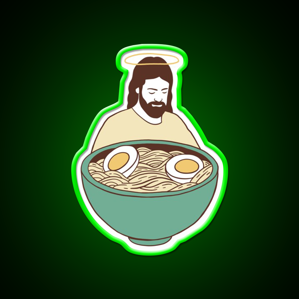 Jesus With Ramen Bowl Ii Led Neon Sign Chinese Food Rgb Color