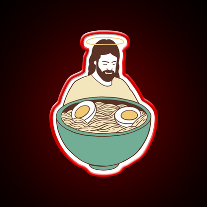 Jesus With Ramen Bowl Ii Led Neon Sign Chinese Food Rgb Color