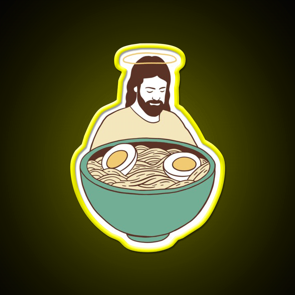 Jesus With Ramen Bowl Ii Led Neon Sign Chinese Food Rgb Color