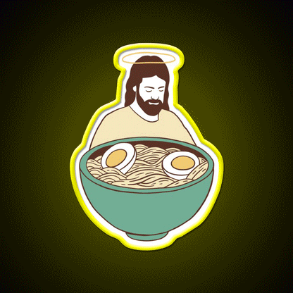 Jesus With Ramen Bowl Ii Led Neon Sign Chinese Food Rgb Color