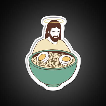 Jesus With Ramen Bowl Ii Led Neon Sign Chinese Food Rgb Color